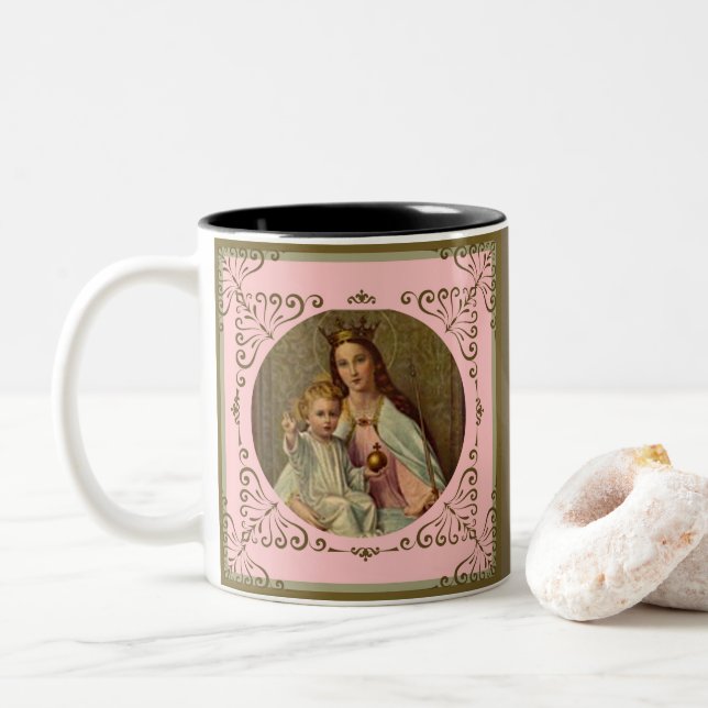 SÄUGLINGS-JESUS-THRONSCEPTER AVE MARIA ZWEIFARBIGE TASSE (Mit Donut)