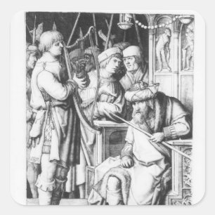 Saul, der zu David-Spiel die Harfe hört Quadratischer Aufkleber