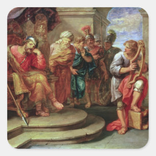 Saul hört David beim Harp zu Quadratischer Aufkleber