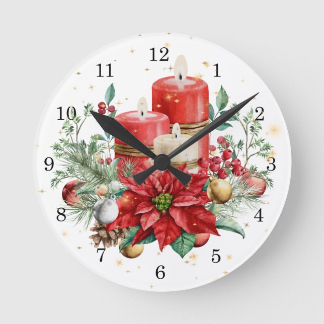 Säulenkerne, Poinsettia und Weihnachtsbotanikum Runde Wanduhr (Vorderseite)