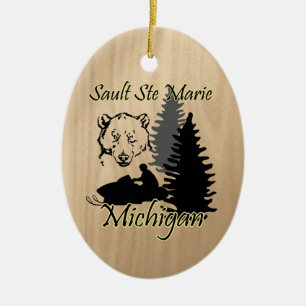 Sault Ste Marie Michigan Snowmobile Bear Keramik Keramik Ornament