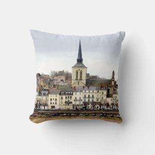 Saumur River Bank Scene Throw Pillow Kissen