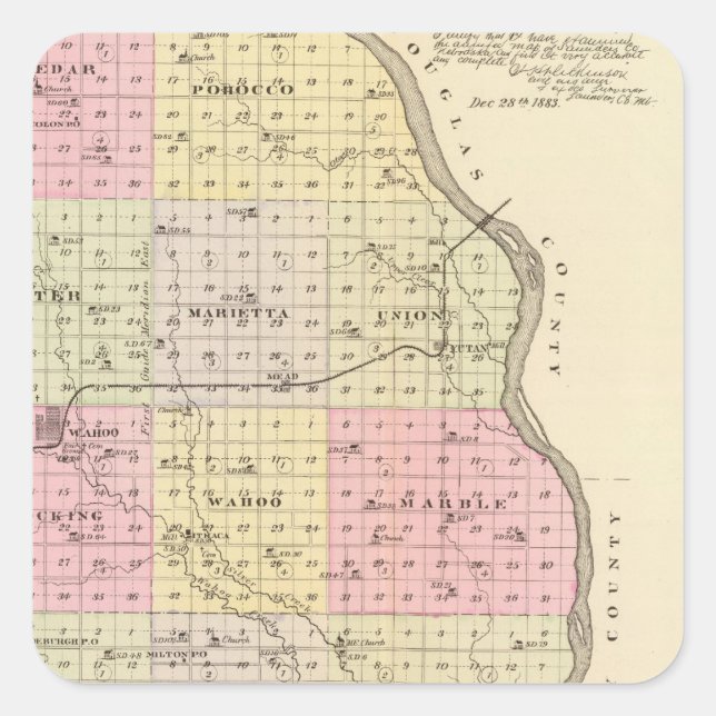 Saunders Landkreis, Nebraska Quadratischer Aufkleber (Vorderseite)