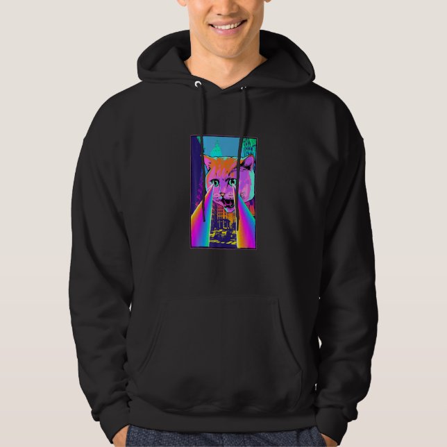 Säure Pixie Laser Cat in der City psychedelisch Hoodie (Vorderseite)
