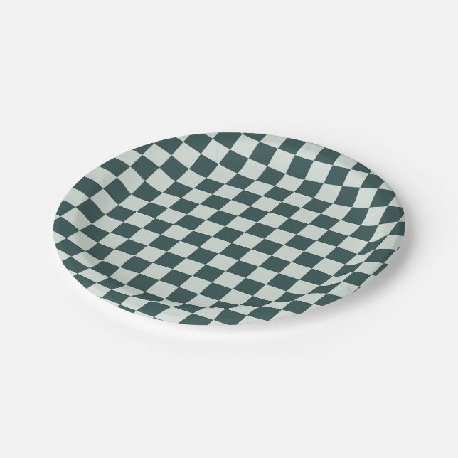 Säuregrün-schwarze Schachbrettmuster-Papierplatten Pappteller (Schrägansicht)