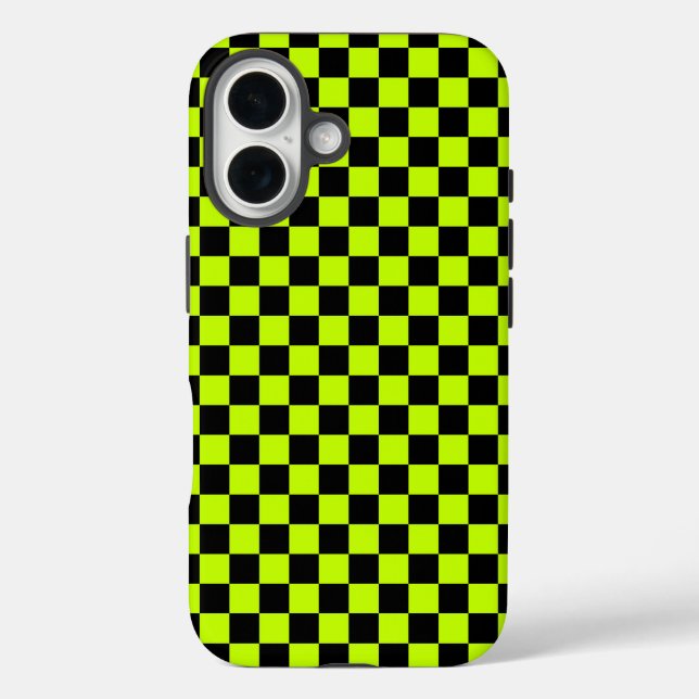 Säuregrün-schwarzes Schachbrettmuster Case-Mate iPhone Hülle (Rückseite)