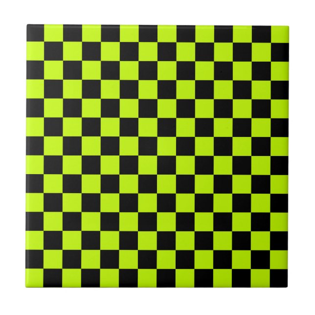 Säuregrün-schwarzes Schachbrettmuster Fliese (Vorderseite)