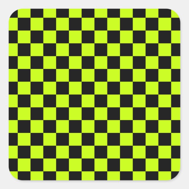 Säuregrün-schwarzes Schachbrettmuster Quadratischer Aufkleber (Vorderseite)