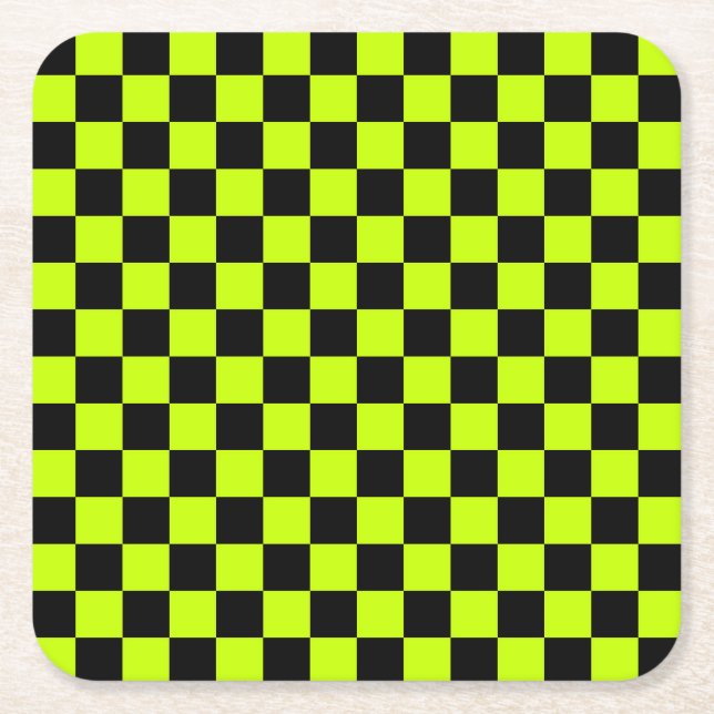 Säuregrün-schwarzes Schachbrettmuster Rechteckiger Pappuntersetzer (Vorderseite)