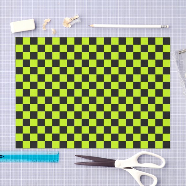 Säuregrün-schwarzes Schachbrettmuster Seidenpapier (Handwerk)