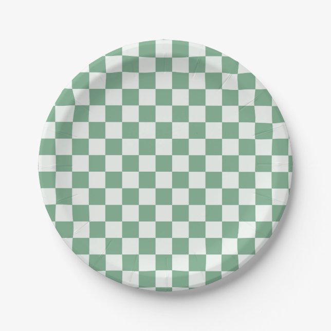 Säuregrüne schwarze Schachbrettmuster-Papierplatte Pappteller (Vorderseite)