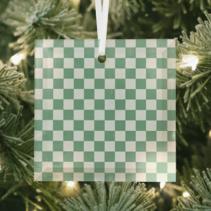 Säuregrünes schwarzes Schachbrettmuster Glasorname Ornament Aus Glas