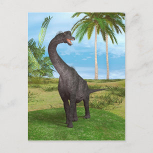 Sauropode-Dinosaurier in einer tropischen prähisto Postkarte