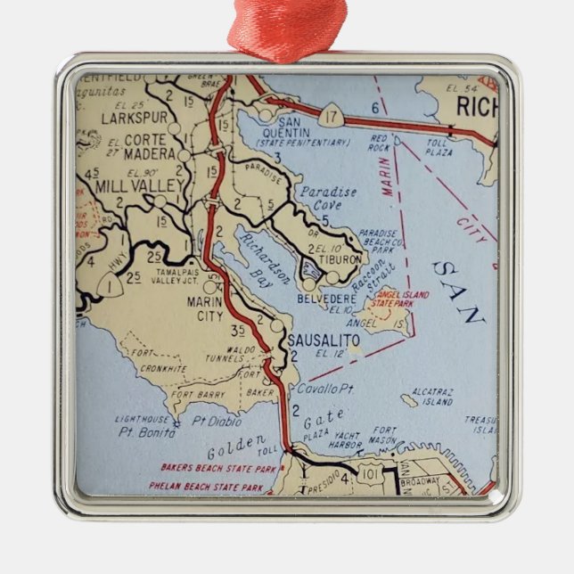 Sausalito Mill Valley Karte Ornament Aus Metall (Vorne)
