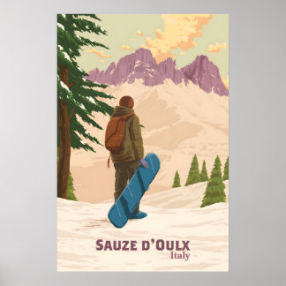 Sauze d'Oulx Snowboard-Reiseplakat Poster