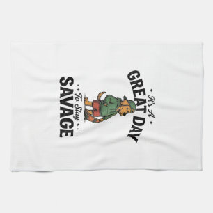 Savage Dog Vintage Gravur T-Shirt Design_1 Geschirrtuch