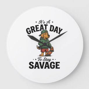 Savage Dog Vintage Gravur T-Shirt Design_1 Große Wanduhr