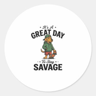Savage Dog Vintage Gravur T-Shirt Design_1 Runder Aufkleber
