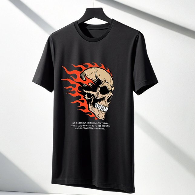 Savage Flaming Skull Gym T-Shirt — No Shortcuts  (Von Creator hochgeladen)