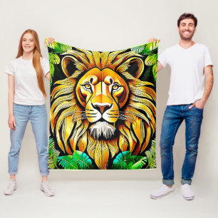 Savanna Lion Leaf Design Fleecedecke