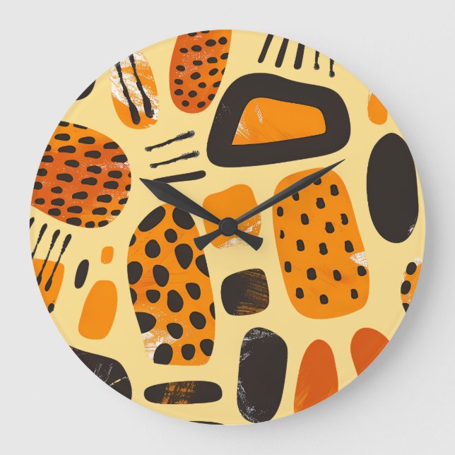 "Savanna Pop: Stammesvibes in Orange & Black" Große Wanduhr (Vorderseite)