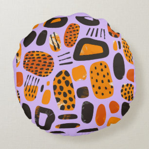 "Savanna Pop: Stammesvibes in Orange & Black" Rundes Kissen