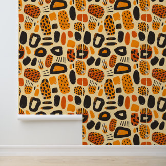 "Savanna Pop: Stammesvibes in Orange & Black" Tapete