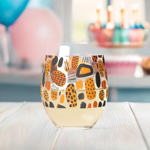 "Savanna Pop: Stammesvibes in Orange & Black" Weinglas Ohne Stiel