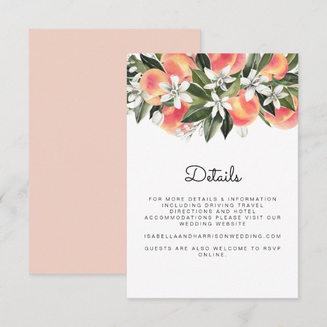 Savannah - Aquarellpfirsichfarben Weißer Blumenein Einladung (Vorne/Hinten)