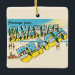Savannah Beach Gruß Postcard Ornament<br><div class="desc">Eine lustige,  farbenfrohe Retro,  Vintage Postkarte für Savannah Beach,  Georgia,  umgewidmet auf einer Keramik Verzierung.</div>