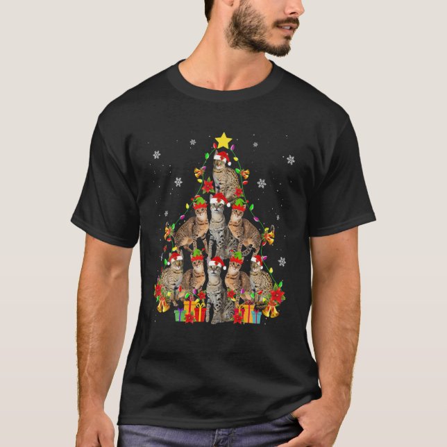 Savannah Cat Christmas Tree Funny Savannah Lover X T-Shirt (Vorderseite)