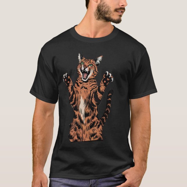 Savannah Cat Funny Design Roaring Serval Cat T-Shirt (Vorderseite)