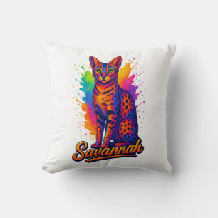 Savannah Cat Pop Art - Vibranntes Neon Splash Desi Kissen