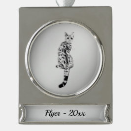 Savannah Cat Silbername und Jahr Banner-Ornament Silber