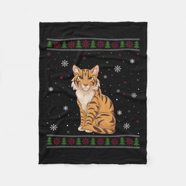 Savannah Cat Weihnachtskraut Männer Frauen Kinder  Fleecedecke (Vorderseite)