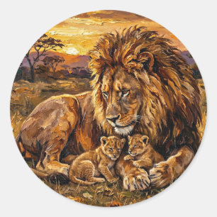Savannah-Familienlöwen-Aufkleber   Arte a Oil Wild Runder Aufkleber