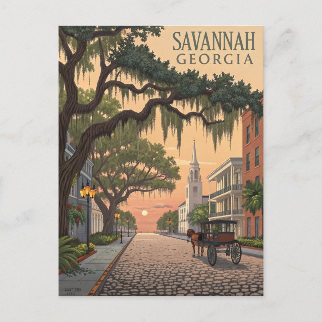 Savannah GA Cobblestone Street Postkarte (Vorderseite)