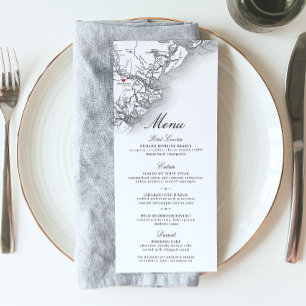 Savannah GA Map Elegant Navy Schwarz-weiß Hochzeit Menükarte