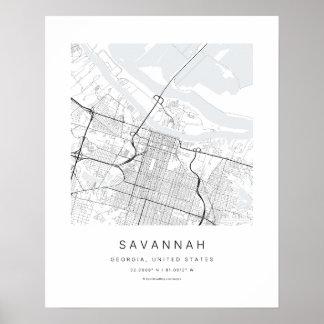 Savannah GA Minimalistische Stadtplan-Kunstprint Poster