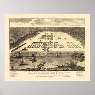 Savannah, GA Panoramic Map - 1734 Poster