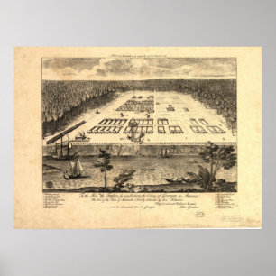 Savannah Georgia 1734 Antike Panoramakarte Poster