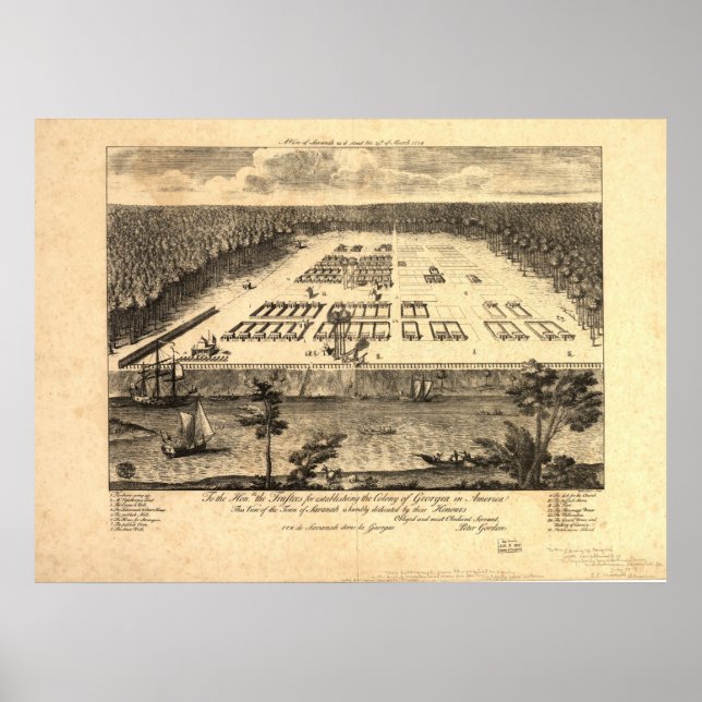 Savannah Georgia 1734 Antike Panoramakarte Poster (Vorne)