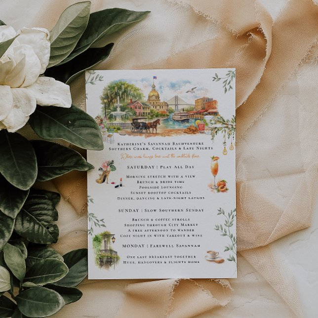 Savannah Georgia Bachelorette Weekend Itinerary Einladung (Von Creator hochgeladen)