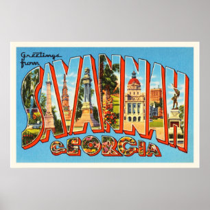 Savannah Georgia GA Old Vintage Travel Souvenir Poster