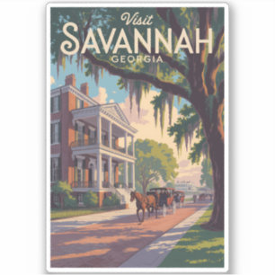 Savannah Georgia Horse Carriage Illustration Retro Aufkleber