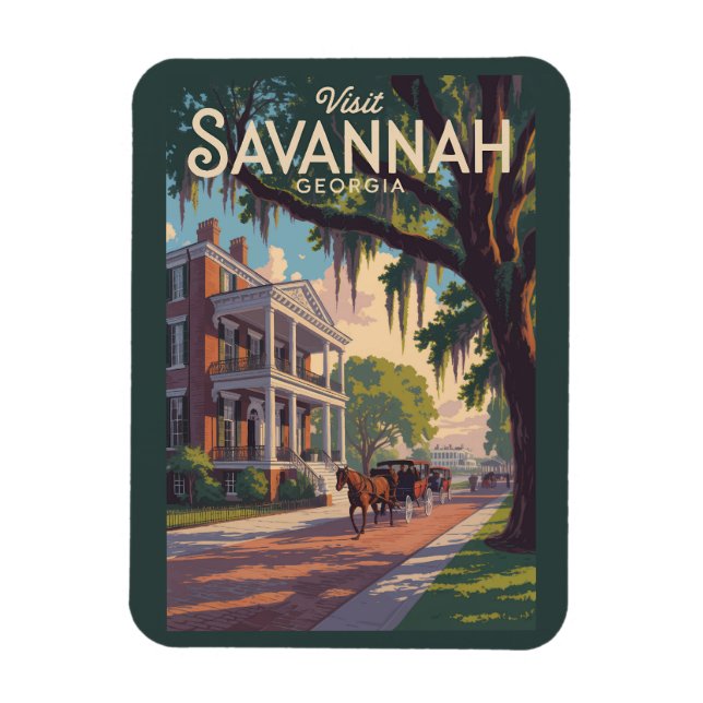 Savannah Georgia Horse Carriage Illustration Retro Magnet (Vertikal)