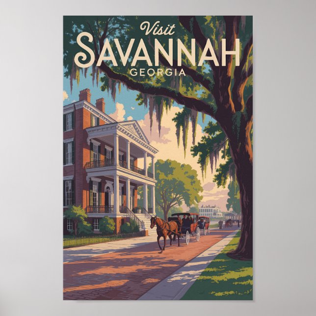 Savannah Georgia Horse Carriage Illustration Retro Poster (Vorne)