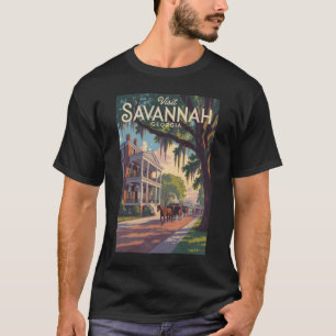 Savannah Georgia Horse Carriage Illustration Retro T-Shirt
