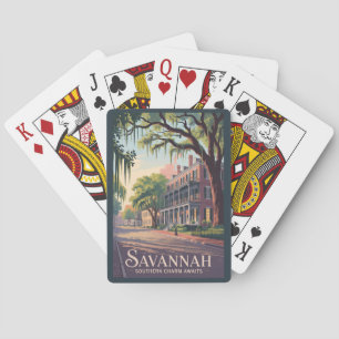 Savannah Georgia Illustration Reise Kunst Vintage Spielkarten