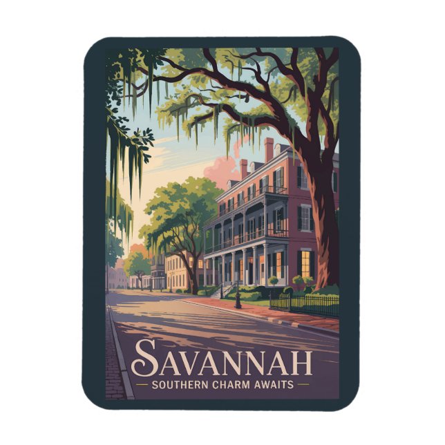 Savannah Georgia Illustration Travel Art Vintag Magnet (Vertikal)